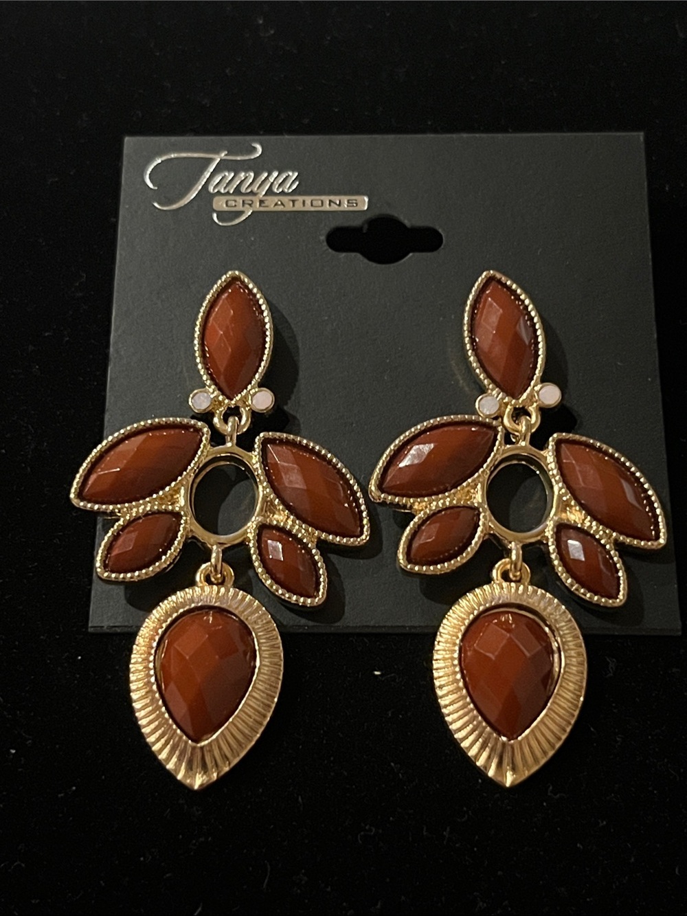 Gold-Tone Burgundy Clip Leaf Drop Earrings